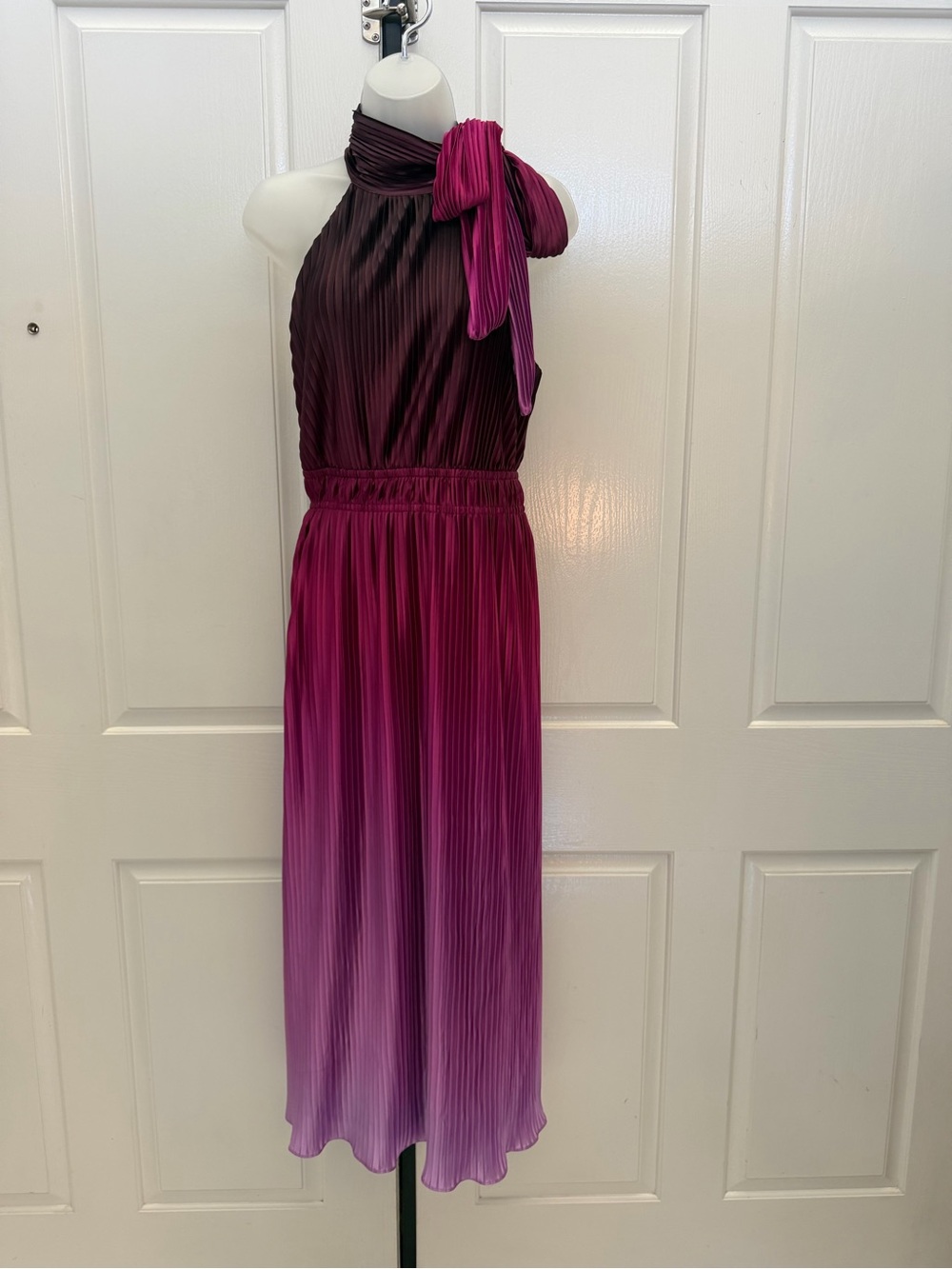 Anne Klein Pleated Purple Ombre Halter Midi Dress Sz 8